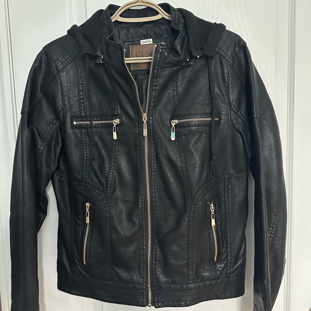 Ci Sono Black Faux Leather Jacket with Hood